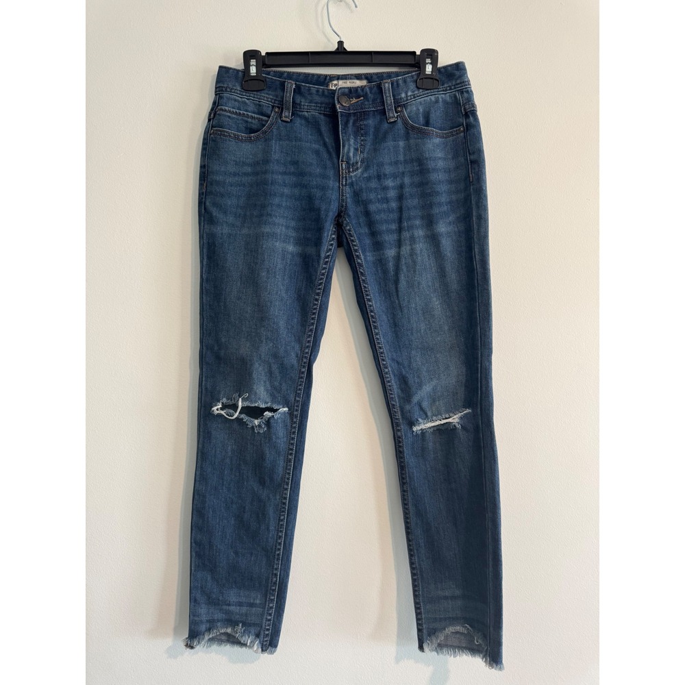 Free People Distressed Skinny Jeans boho Womens 26 Blue‎ Raw Step Hem Distressed